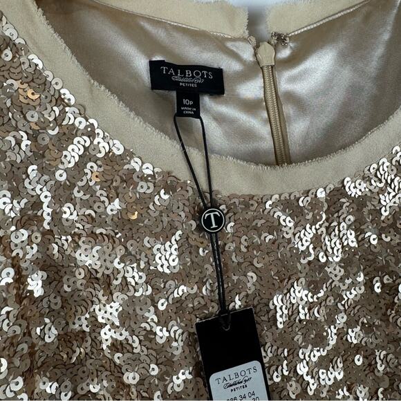 Talbots Women’s Silk Sequin Sleeveless Dress in Gold ~ 10P ~ - Picture 6 of 14